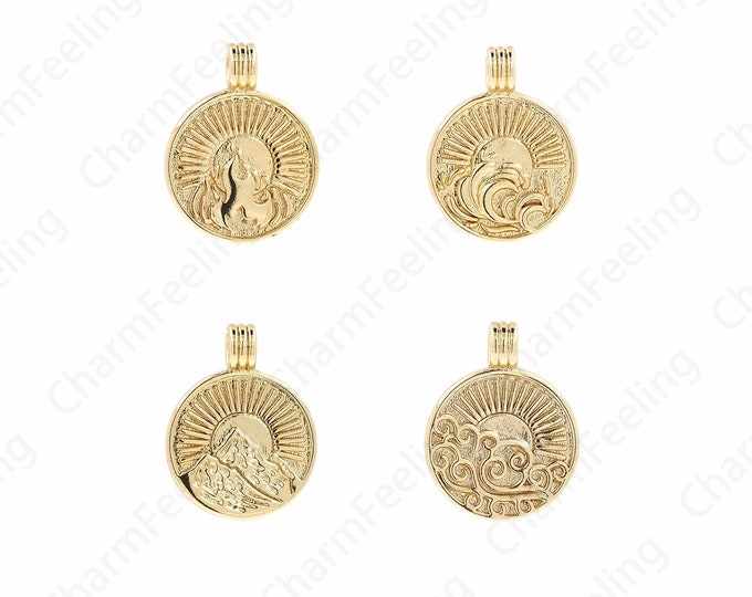 Fire Element Necklace, Symbol Charm, Element Pendant,18K Gold Filled Swirl Pendant,Water Element Charm, DIY Jewelry Supplies,22.5x17.5x1.8mm