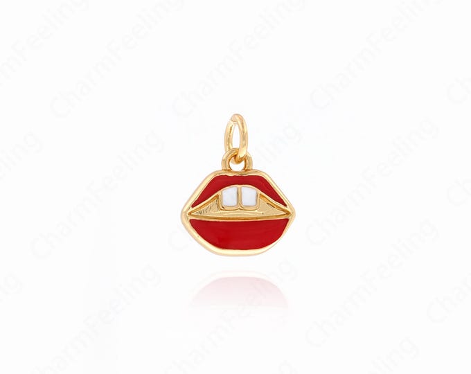 18K Gold Filled Lip Shape Pendant,Enamel Charm,Lip Shape Charm,Her Fashion Accessories,DIY Jewelry Making Components 14x11.5x2.4mm