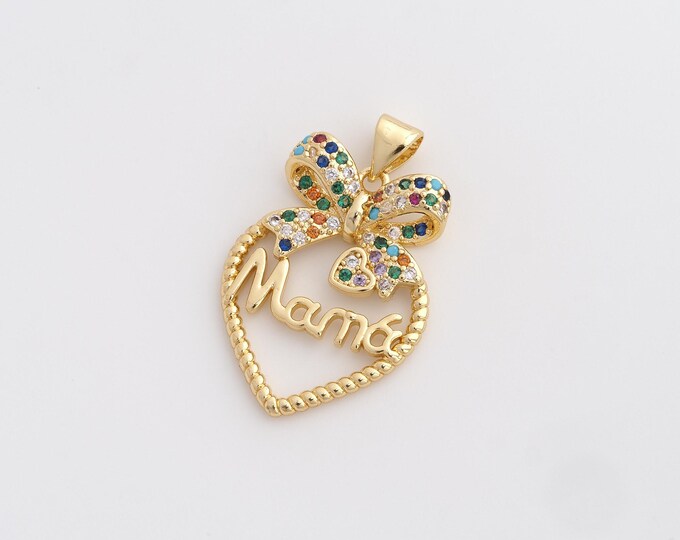 CZ MAMA Pendant,Heart Pendant,18K Gold Filled Letter Charm,DIY Jewelry Accessories,29.4x19x4.2mm