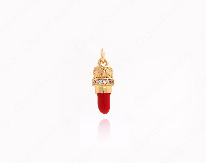 18K Gold Filled Lipstick Pendant, Micropavé CZ Lipstick Necklace, Lipstick Pendant, Lipstick Charm, Gift For Her, 16.7x5.5x3mm