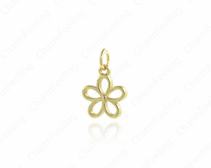 Flower Pendant,Plant Pendant,18K Gold Filled Flower Necklace,Plant Charm, DIY Jewelry Making Accessories,15.7x10.3x2.3mm