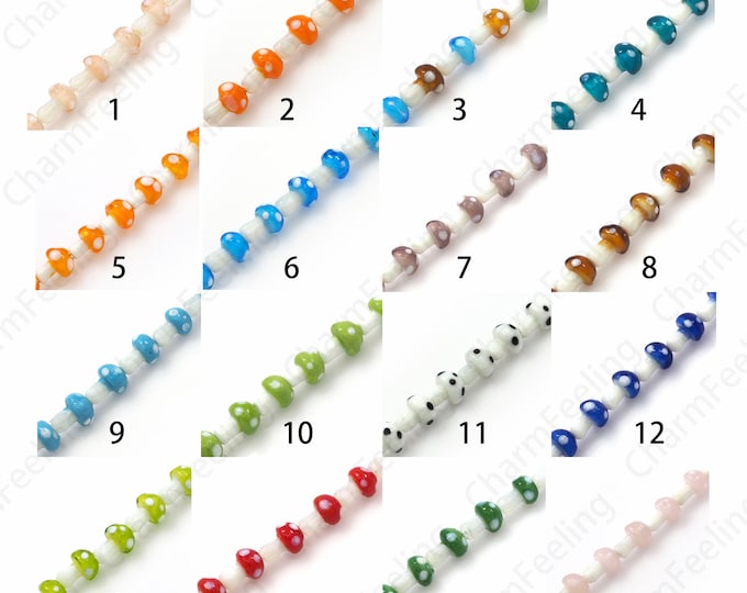 Mushroom Glass Beads, Murano Glass Jewelry, Mushroom Spacer Beads, Mushroom Jewelry, Glass Mushroom Beads, DIY Jewelry Supplies, 9x13mm