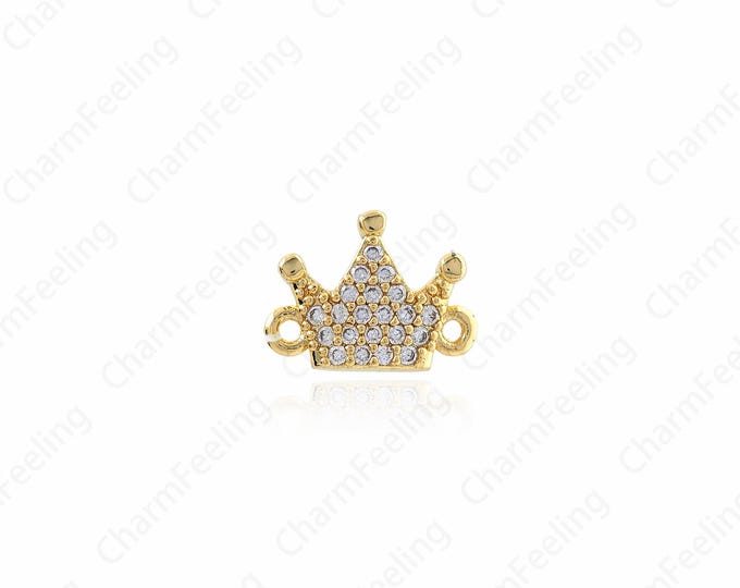 18K Gold Filled Crown Connector, Micro Pave CZ Stone Bracelet Necklace Charm DIY Jewelry Supplies  12.5x9.5x2.5mm