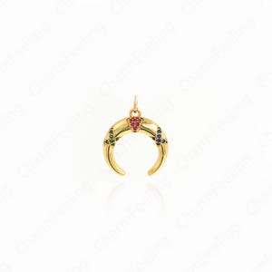 Horn Anhänger, Weißer Emaille Doppel Horn Anhänger, 18K Gold Filled Halbmond Anhänger, Emaille Horn Halskette, Anhänger, Horn Anhänger, 22.8x18x3.8 mm