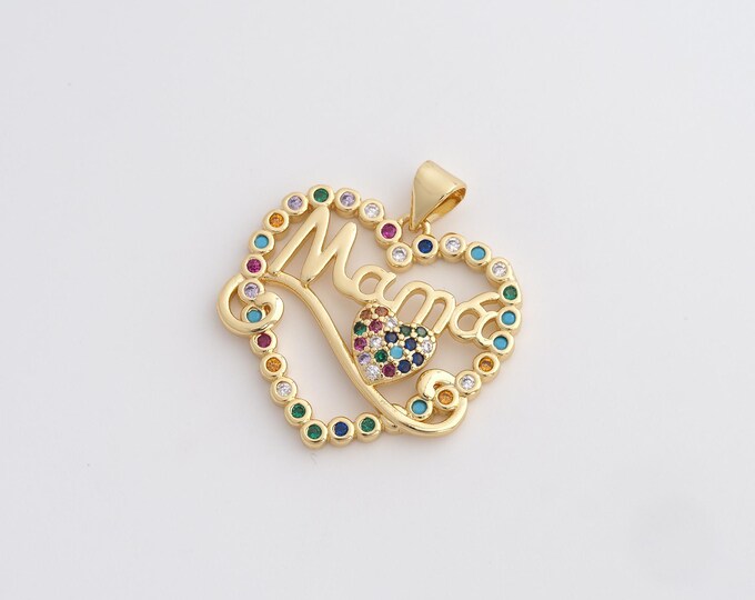 CZ MAMA Pendant,Heart Pendant,18K Gold Filled Letter Charm,DIY Jewelry Accessories,28x25x3.3mm