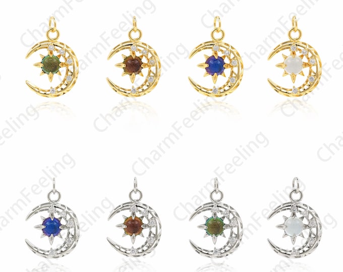 Micropavé CZ Star Charm,18K Gold Filled Star And Moon Necklace,Moon Face Pendant,Star Charm,DIY Jewelry Components,24x16x4.7mm