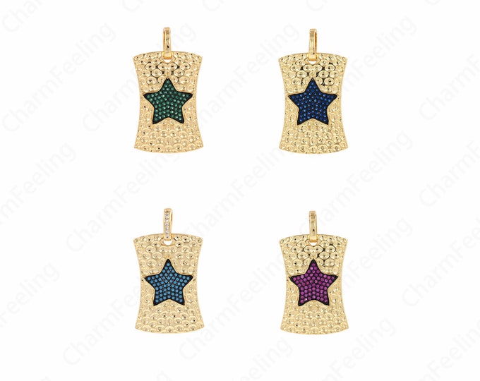 18K Gold Filled Pentagram Pendant,Micropavé CZ Square Pendant,Star Rectangle Charm,Polaris Pendant,DIY Jewelry Supplies,21x37x3mm