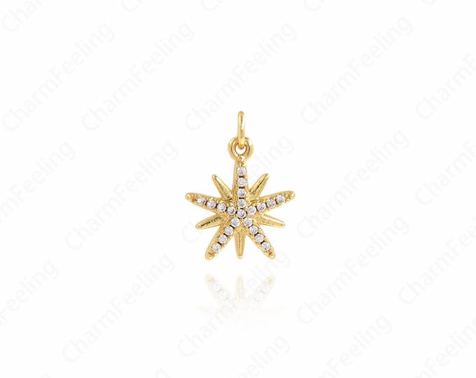 Gold Polaris Charms,18K Gold Filled Star Necklace,Zircon Polaris Charm,DIY Jewelry Supplies,16x12x2mm