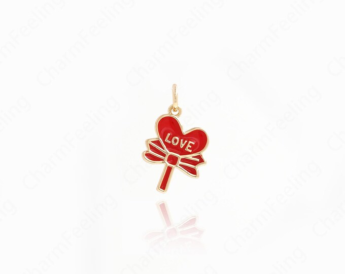 Lollipop Pendant,Candy Charm, Enamel Charm, 18K Gold Filled Candy Necklace, Heart Charms, DIY Jewelry Supplies, 19x11.5x1.6mm
