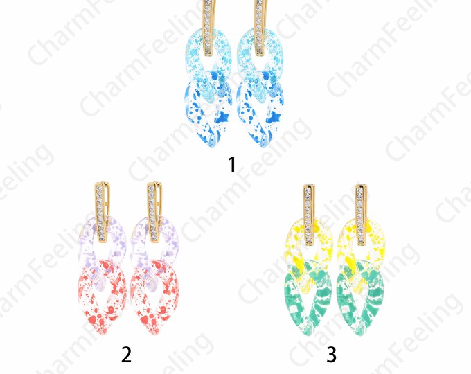 V-Shaped Earrings, Micropavé CZ Pierced Earrings, 18K Gold Filled Glass Earrings,Crystal Earrings, Earring Accessories, DIY Jewelry Supplies