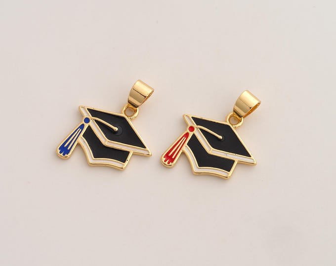 Enamel Doctoral Cap Pendant,Doctoral Cap Pendant,18K Gold Filled Doctoral Cap Charm,DIY Jewelry Accessories,24x19x1.8mm