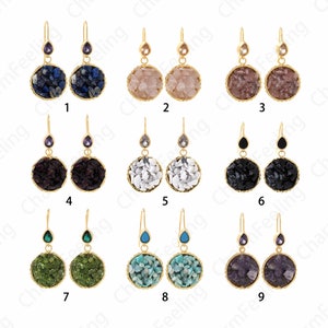 Disc oorbellen, Boho oorbellen, 18K goud gevulde ronde oorbellen, cadeau voor haar, Micropavé CZ edelsteen oorbellen, alledaagse oorbellen, 42,5x20x9,5mm