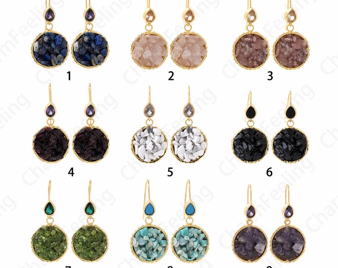 Disc Earrings,Bohemian Earrings,18K Gold Filled Round Earrings,Gift for Her, Micropavé CZ Gemstone Earrings, Everyday Earrings,42.5x20x9.5mm