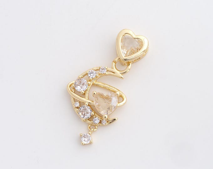 18K Gold Filled Heart Pendant, Moon Necklace,Crescent Charm, Heart Charm, Love Pendant,DIY Jewelry Accessories, 37x17.8x7.3mm