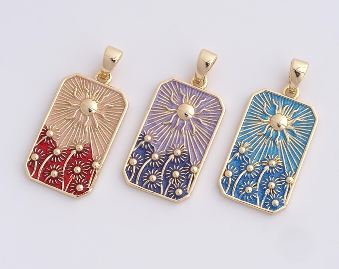 Enamel Sun Charm,Square Sun Pendant,18K Gold Filled Sun Charm,DIY Jewelry Supplies,35x16x2.2mm