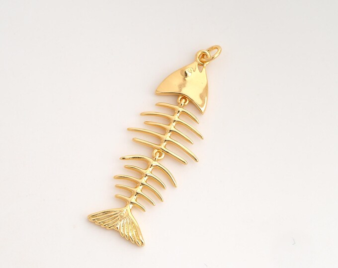 Fishbone Pendant,Fishbone Pendant,18K Gold Filled Fishbone Charm,DIY Jewelry Accessories,46x15.7x2.6mm