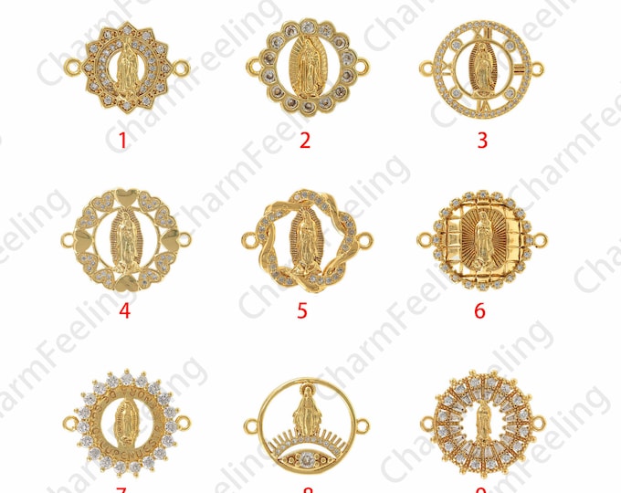 Notre Dame Connector, Micro-pavé CZ Bracelet Connector, Religious Charm, Catholic Connector, DIY Bracelet Necklace Connector