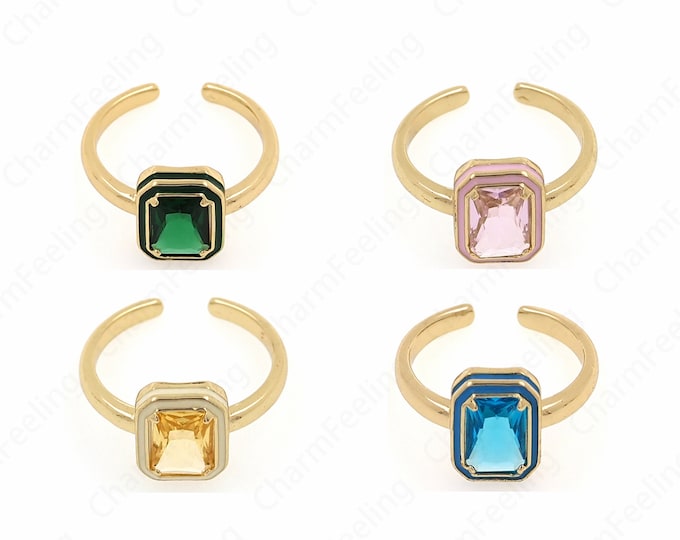 Micropavé CZ Everyday Rings, Line Rings,Square Rings, 18K Gold Filled Adjustable Rings, Round Rings, Gold Open Rings,