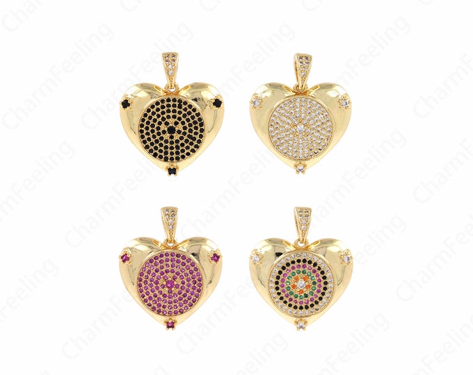 Heart Pendant, 18K Gold Filled Heart Charm, Love Charm, Micropavé CZ Love Necklace,DIY Jewelry Accessories, 25.5x21.5x4.5mm