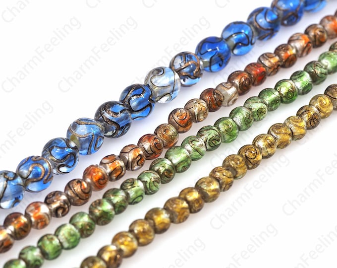 Necklace Beads,Spiral Glass Spacer Beads,Gold Foil Glass Beads,Murano Spacer Beads,Glass Jewelry,DIY Beading Supplies,12mm