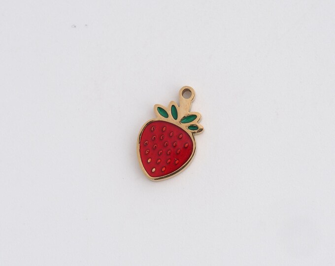 Enamel Strawberry Charms,Dainty Fruit Charm, 18K Gold Filled Strawberry Pendant,DIY Jewelry Accessories 11.7x11x1.5mm