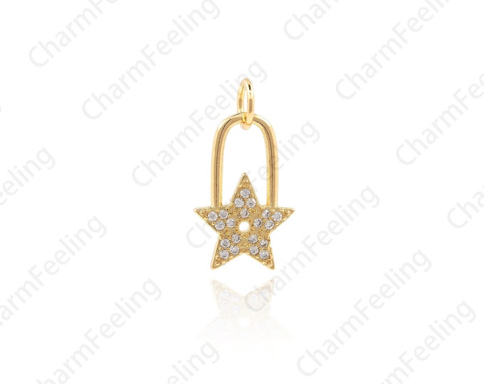 Exquisite Personality CZ Star Pendant, Micro-Pave Star Charm, Star Necklace, Gold-Plated Necklace, DIY Jewelry Making 19x10x1.4mm 1pcs