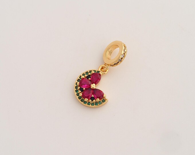 CZ Watermelon Pendant,Fruit Pendant,18K Gold Filled Watermelon Charm,DIY Jewelry Accessories,23.6x12x3.4mm