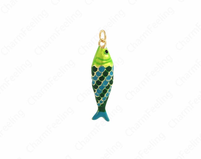 Fish Jewelry,Enamel Fish Necklace, Tropical Fish Pendant, 18K Gold Filled Fish Pendant,Marine Life Jewelry, 36x9x7mm