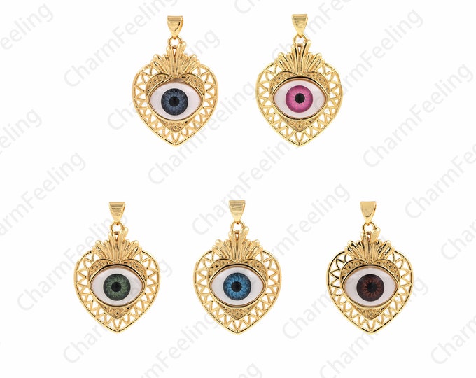 Greek Eye Charm, Enamel Heart Charm, Heart Eye Pendant, Heart Pendant, Enamel Charm,Eye Charm 34x7.2x22.3mm