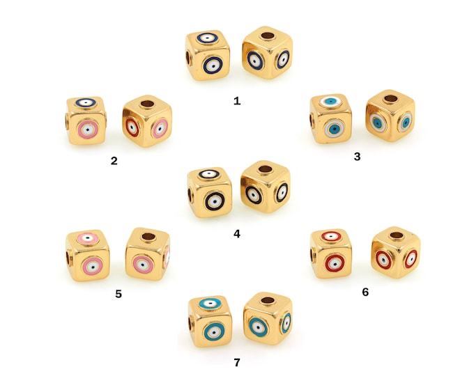 Enamel Eye Spacer Beads,Cube Spacer Beads,Eye Charm,18K Gold Filled Enamel Charm,Bracelet Beads, DIY Jewelry Accessories, 9.5x9.5x9.5mm