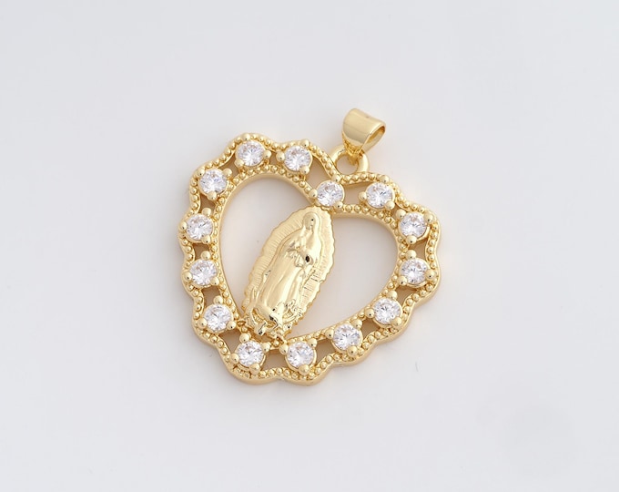 Heart Religion Pendant,18K Gold Filled Virgin Mary Pendant,Virgin Necklace,DIY Jewelry Accessories,33.3x30.3x4mm