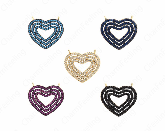 18K Gold Filled Heart Pendant, Love Necklace, Micropavé CZ Heart Necklace, Heart Charm, DIY Jewelry Accessories 21.5x20.5x2mm