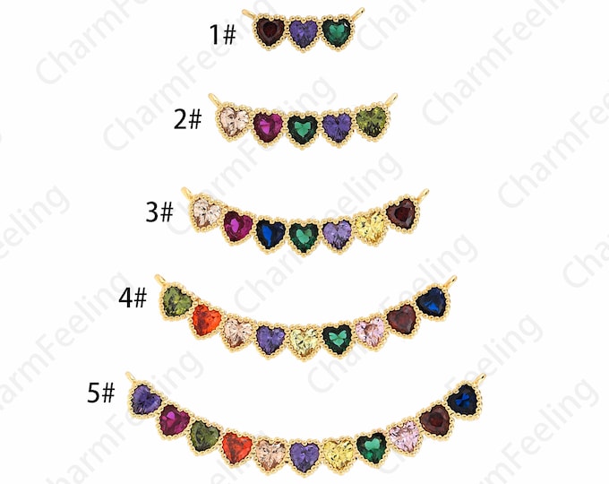 Bar Heart Pendant, Curved Charm, Micropavé CZ Rainbow Charm, 18K Gold Filled Love Pendant, DIY Jewelry Supplies