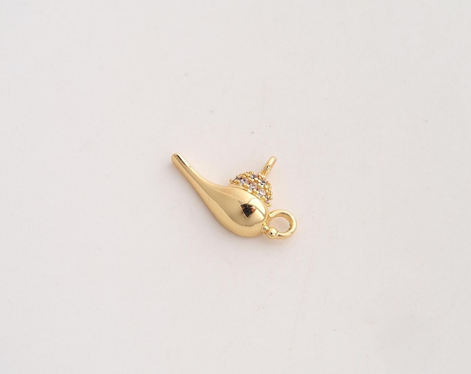 CZ Aladdin's Lamp Pendant,Aladdin's Lamp Pendant,18K Gold Filled Aladdin's Lamp Charm,DIY Jewelry Accessories,9.8x16.6x3.6mm