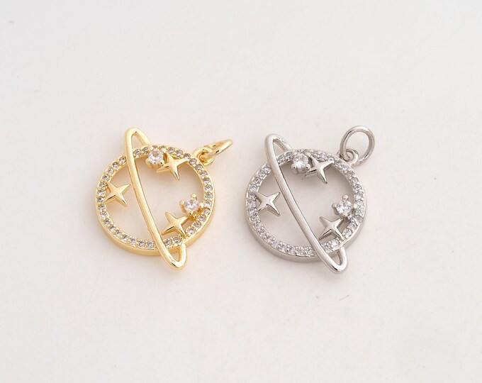 CZ Saturn Pendant,Universe Planet Pendant,18K Gold Filled Star Charm,DIY Jewelry Accessories,22x21.5x3.3mm