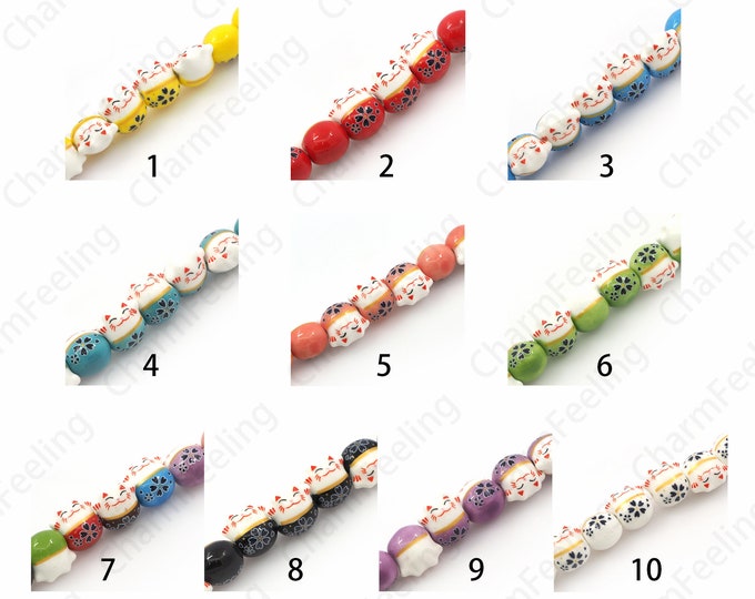Painted Ceramic Beads, Animal Spacer Beads, Glazed Hand Painted Ceramic Beads, Cute Ceramic Cat Beads, DIY Jewelry Supplies, 7x6.5x5.5mm