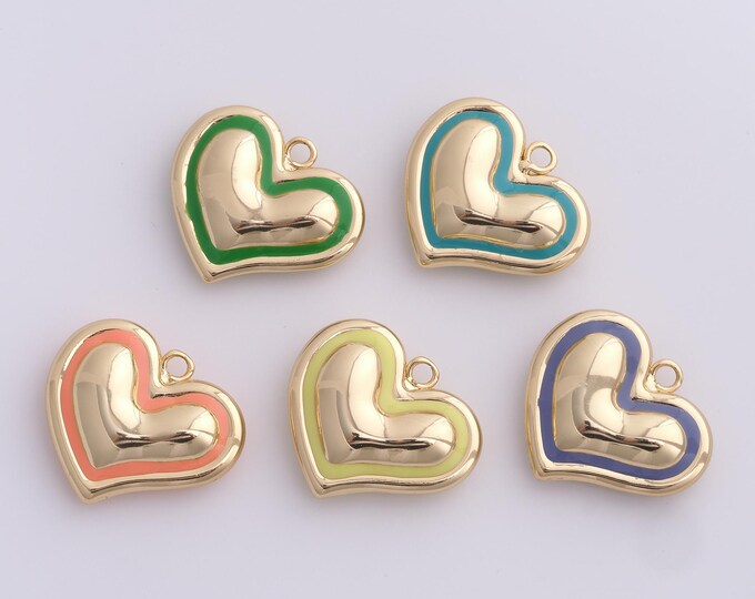 Enamel Heart Pendant,Heart Necklace, 18K Gold Filled Heart Charm, Love Necklace, DIY Jewelry Accessories,26.2x30.4x8.5mm