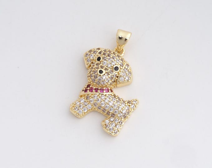 Gold  Dog Pendant, Dog Charm, Dog Lovers Necklace, 18K Gold Filled Pet Pendant, DIY Jewelry Components 27.4x19.8x5.7mm