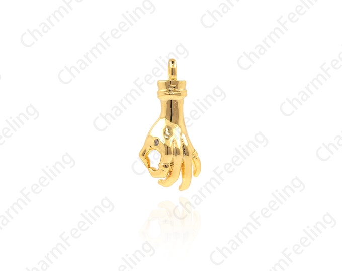 OK Gesture Pendant, Gesture Necklace, CZ Hand Pendant, Gesture Charm, DIY Jewelry Making Accessories 22.6x10x5.3mm 1pcs