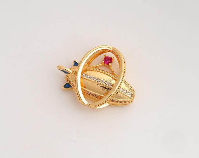 CZ Airship Pendant,Airship Pendant,18K Gold Filled Airship Charm,DIY Jewelry Accessories,23.3x28.6x8.5mm