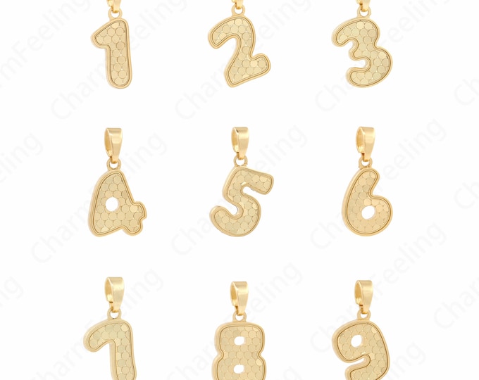 Number Pendant, 18K Gold Filled Number Charm,Letter Initial Charm, 0 1 2 3 4 5 6 7 8 9 Pendant,Gold Numbers,DIY Jewelry Supplies,18x19x1.8mm