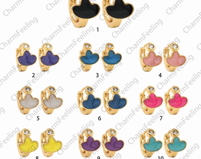 1 Pair, Enamel Flower Earrings, 18K Gold Filled Enamel Cloud Earrings, Enamel Earrings, Pierced Earrings, Round Earrings, 11x12.5x8.5mm