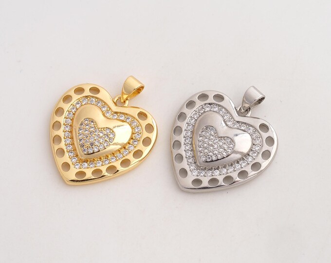 CZ Heart Pendant,Love Pendant,18K Gold Filled Heart Charm,DIY Jewelry Accessories,28.7x23.5x4mm