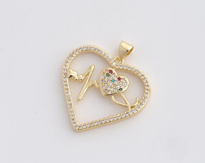 Heart Necklace, 18K Gold Filled Hollow Heart Pendant, Heart Charm, Minimalist Charm, DIY Jewelry Making Accessories 30.8x27.8x3.4mm