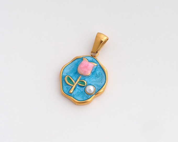 Enamel Tulip Charms,Dainty Flower Charm, 18K Gold Filled Tulip Pendant,DIY Jewelry Accessories 27x16.7x4mm