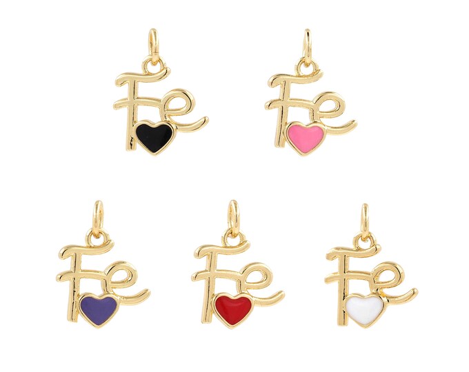 18K Gold Filled Alphabet Necklace, Alphabet FE Pendant, Micropavé CZ Enamel Charm Heart Pendant, DIY Jewelry Supplies, 16x12.5x2mm