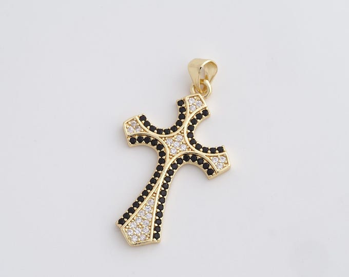 18K Gold Filled Cross Pendant,Religious Charm,Cross Charm,Micropavé CZ Cross Necklace,DIY Jewelry Accessories,38.2x20.4x2mm