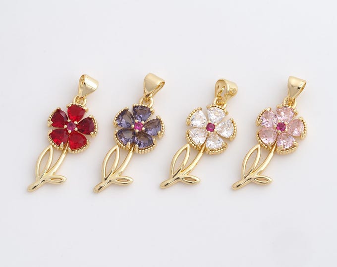 CZ Flower Pendant,Flower Pendant,18K Gold Filled Flower Charm,DIY Jewelry Accessories,29.7x11.6x3.5mm