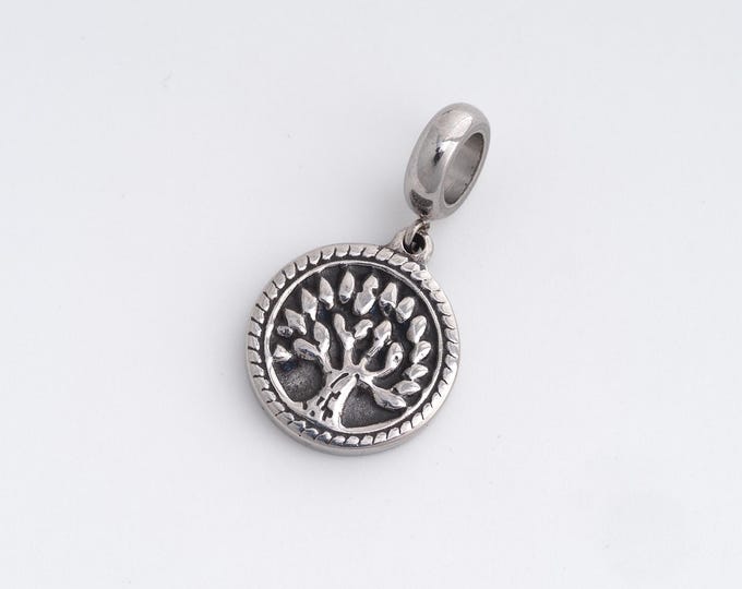 Stainless Steel Tree of Life Pendant,Tree Charms,Round Charm, DIY Jewelry Supplies, 27.5x15x2.5mm