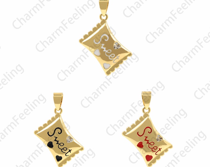 Sweet Necklace, 18K Gold Filled Enamel Sweet Pendant, Sugar-Coated Necklace, Sweet Charm, Love Pendant, Snack Charm,16x29x3mm